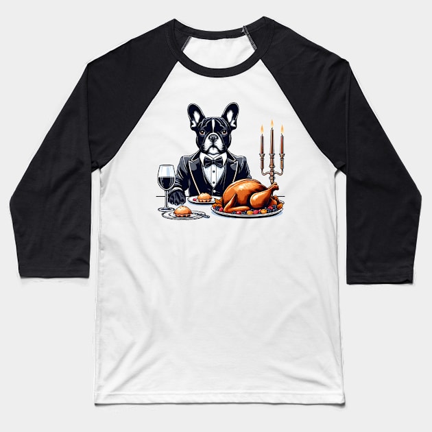 French Bulldog Thanksgiving Baseball T-Shirt by Graceful Designs